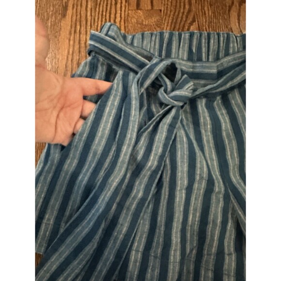 Loft Beach Women’s Linen Blend Striped Paper Bag Tie Waist Shorts White Blue XXS - Picture 9 of 9